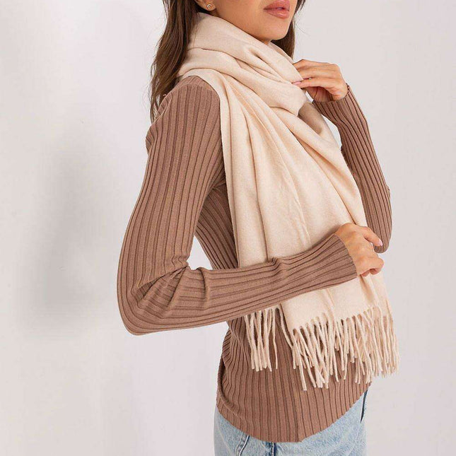 Chic Winter Wrap with Tassel Accents - Luxurious 100% Polyester, 196 cm Long