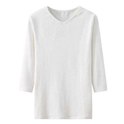 Chic Women's 3/4 Sleeve High V-Neck Fitted T-Shirt in Luxurious Ribbed Cotton Blend