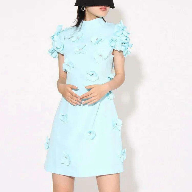 Chic Women's High-Waisted Mini Dress with Distinctive Patchwork and Embellishments