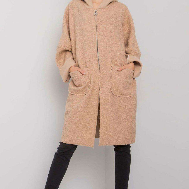 Chic Women's Hooded Black Coat with Functional Pockets