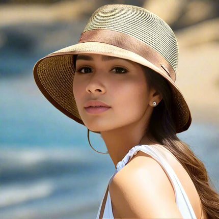 Chic Women's Korean Summer Wide Brim Straw Hat for Beach Trips, Vacation, and Sun Protection with Bow Fold Design - Très Elite