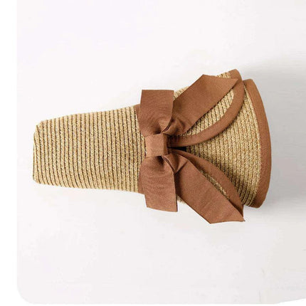 Chic Women's Korean Summer Wide Brim Straw Hat for Beach Trips, Vacation, and Sun Protection with Bow Fold Design - Très Elite