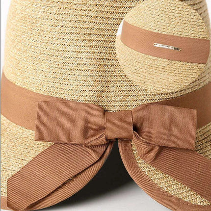 Chic Women's Korean Summer Wide Brim Straw Hat for Beach Trips, Vacation, and Sun Protection with Bow Fold Design - Très Elite