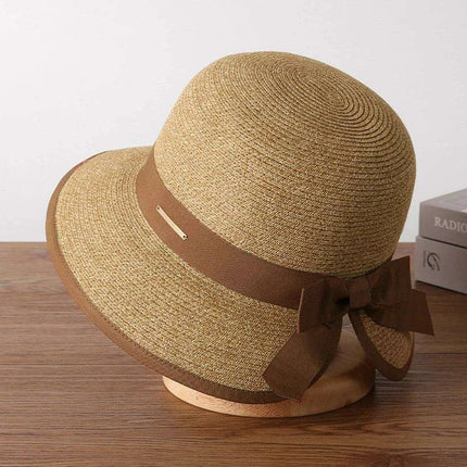 Chic Women's Korean Summer Wide Brim Straw Hat for Beach Trips, Vacation, and Sun Protection with Bow Fold Design - Très Elite