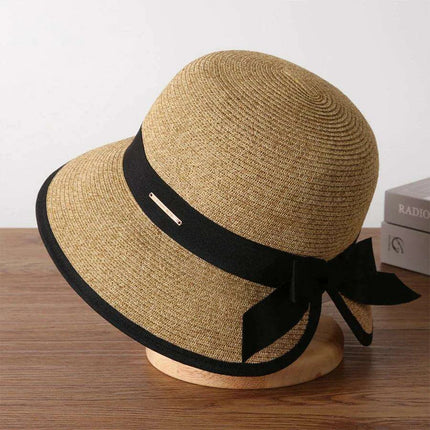 Chic Women's Korean Summer Wide Brim Straw Hat for Beach Trips, Vacation, and Sun Protection with Bow Fold Design - Très Elite