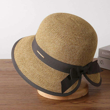 Chic Women's Korean Summer Wide Brim Straw Hat for Beach Trips, Vacation, and Sun Protection with Bow Fold Design - Très Elite