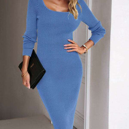 Chic Women's Woolen Long Skirt Dress with Square Neck Design - Très Elite