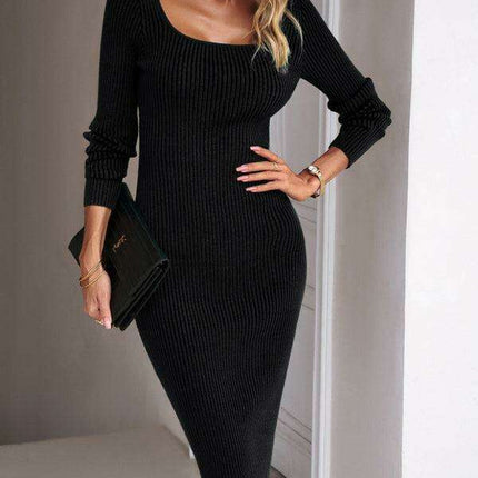 Chic Women's Woolen Long Skirt Dress with Square Neck Design - Très Elite