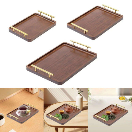 Chic Wooden Serving Tray with Metallic Handles - Stylish Snack and Decor Piece for Every Event..