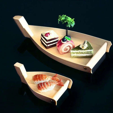 Chic Wooden Sushi Serving Tray - Artistic Dishware for Asian Culinary Experiences..