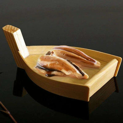 Chic Wooden Sushi Serving Tray - Artistic Dishware for Asian Culinary Experiences..