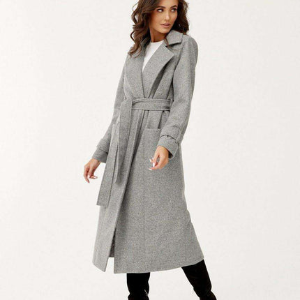 Chic Wool Coat with Waist-Defining Belt - Très Elite