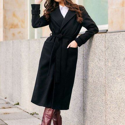 Chic Wool Coat with Waist-Defining Belt - Très Elite