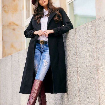 Chic Wool Coat with Waist-Defining Belt - Très Elite