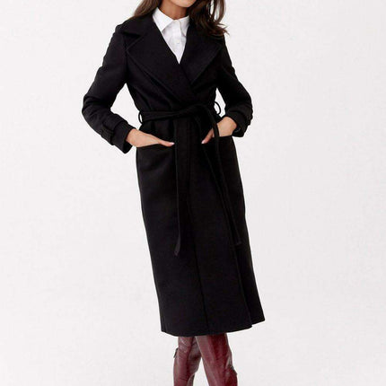 Chic Wool Coat with Waist-Defining Belt - Très Elite