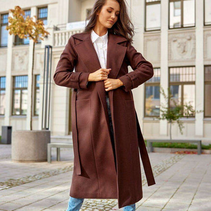 Chic Wool Coat with Waist-Defining Belt - Très Elite