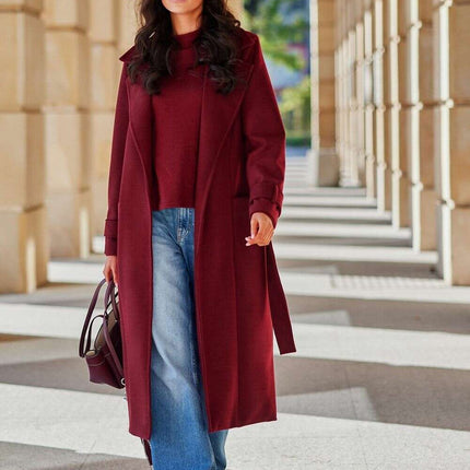 Chic Wool Coat with Waist-Defining Belt - Très Elite