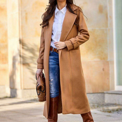 Chic Wool Coat with Waist-Defining Belt - Très Elite