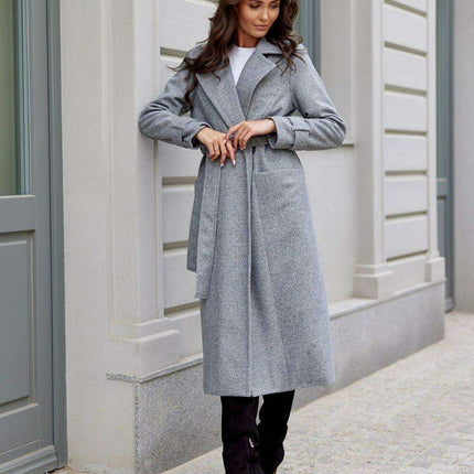 Chic Wool Coat with Waist-Defining Belt - Très Elite