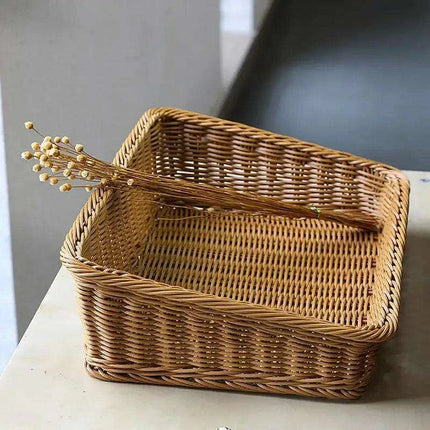 Chic Woven Rattan Storage Tray with Convenient Handles - Très Elite