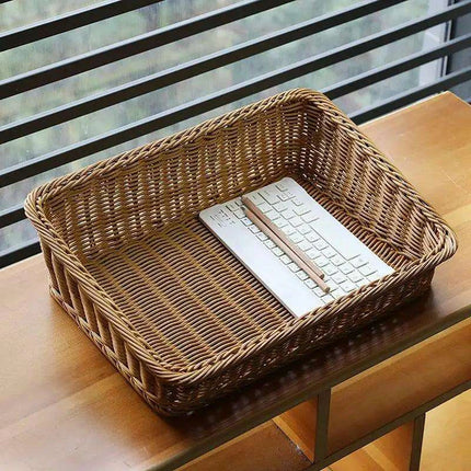 Chic Woven Rattan Storage Tray with Convenient Handles - Très Elite