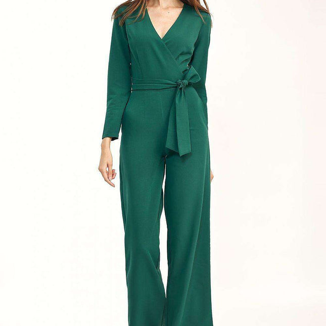 Chic Wrap Neck Jumpsuit European Designer Allure Couture