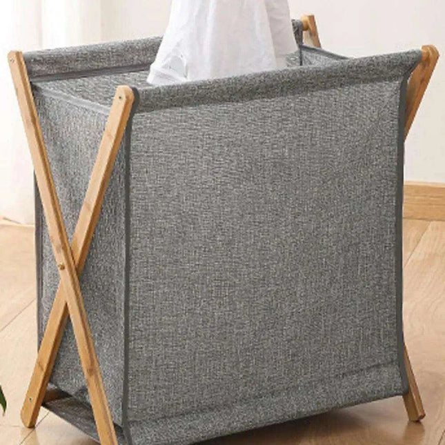 Chic X-Design Foldable Bamboo Laundry Basket - Elegant Fabric Organizer