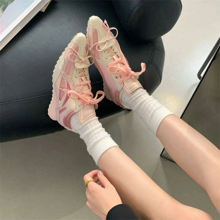 Chic Y2K Bow Tie Platform Sneakers - Stylish Casual Flats for Women in Bold Pink, Brown, and Silver with Complimentary Shipping - Très Elite