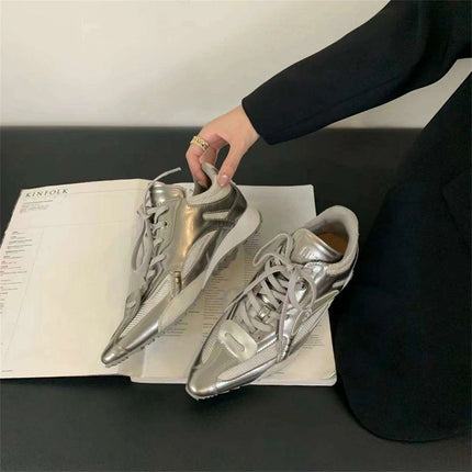 Chic Y2K Bow Tie Platform Sneakers - Stylish Casual Flats for Women in Bold Pink, Brown, and Silver with Complimentary Shipping - Très Elite