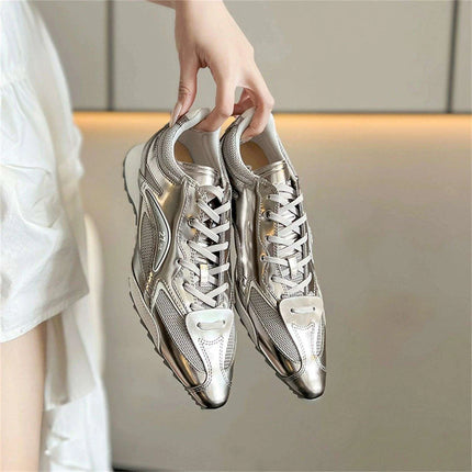 Chic Y2K Bow Tie Platform Sneakers - Stylish Casual Flats for Women in Bold Pink, Brown, and Silver with Complimentary Shipping - Très Elite