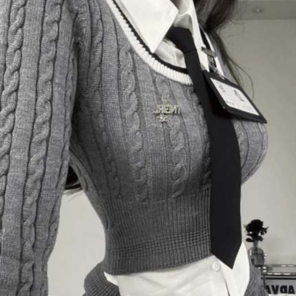 Chic Y2K Women's Knit 3-Piece Set: Cropped Sweater, Layering Top, and Bodycon Mini Skirt for Fall 2023