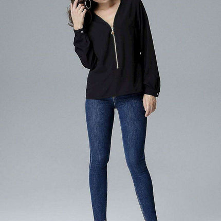 Chic Zip-Up Blouse with Stylish Sleeves - Très Elite