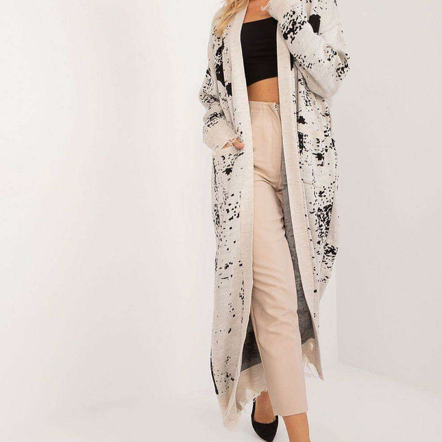 Chic and Cozy Ankle-Length Printed Cardigan with Handy Pockets