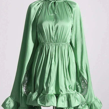 Chicever Women's Stylish Ruffled Mini Dress with High Neck, Spring 2024 Collection - Très Elite