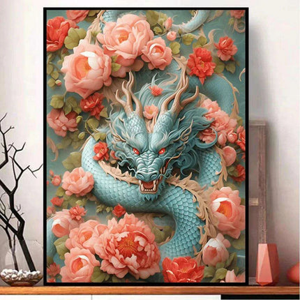 Chinese Dragon Blossom 5D Diamond Art DIY Craft Kit - Complete Embroidery Set with Bonus Square Drills for Stunning Home Decor - Très Elite