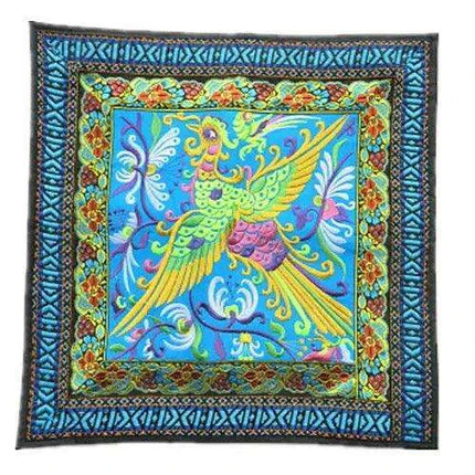 Chinese Handmade Ethnic Phoenix Embroidered Pillow Case..