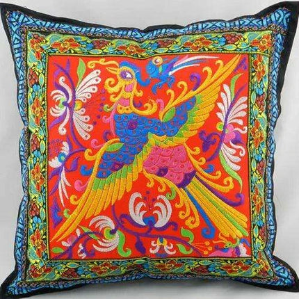 Chinese Handmade Ethnic Phoenix Embroidered Pillow Case..