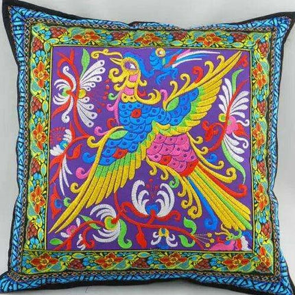 Chinese Handmade Ethnic Phoenix Embroidered Pillow Case..