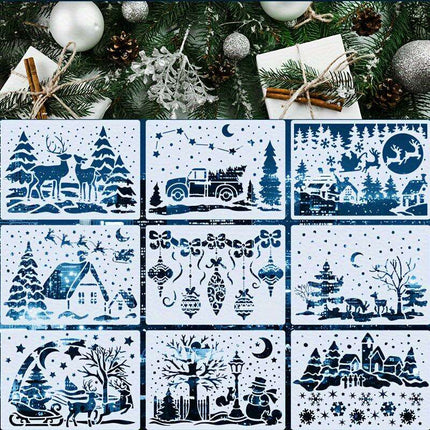 Christmas Cheer Stencils Collection: 9 Decorative 5x7 Inch Templates for Scrapbooking, Crafting, and Seasonal Decor - Très Elite