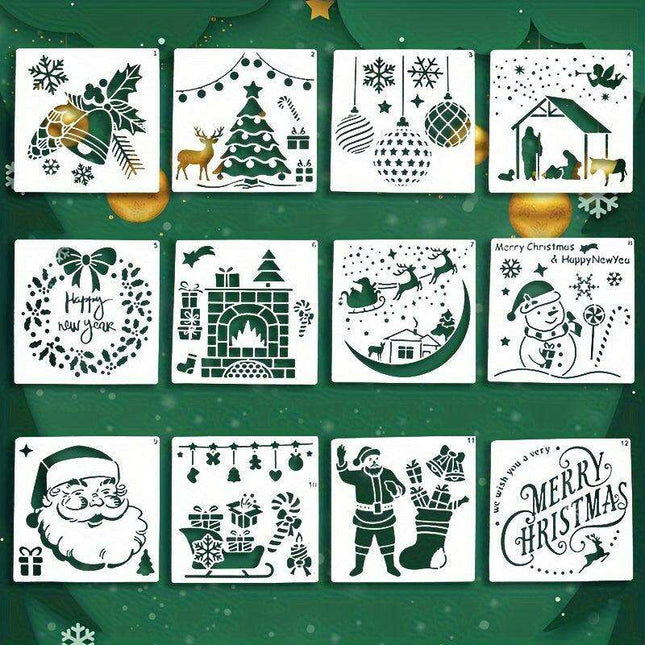 Christmas Creativity: 12-Piece Stencil Set for Festive Wall Art and DIY Decor