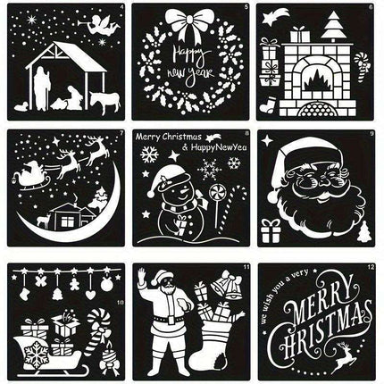 Christmas Creativity: 12-Piece Stencil Set for Festive Wall Art and DIY Decor - Très Elite