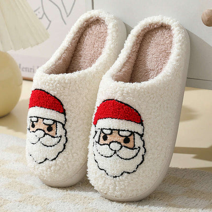 Christmas Home Slippers Cute Cartoon Santa Claus Cotton Slippers For Women And Men Couples Winter Warm Furry Shoes - Très Elite