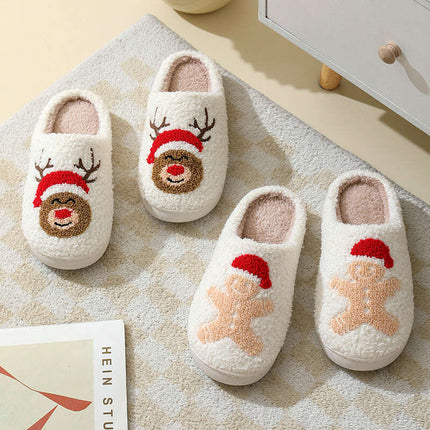 Christmas Home Slippers Cute Cartoon Santa Claus Cotton Slippers For Women And Men Couples Winter Warm Furry Shoes - Très Elite