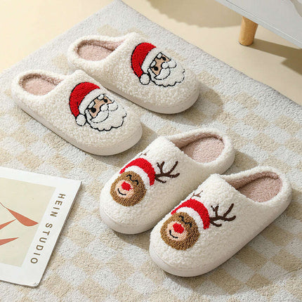 Christmas Home Slippers Cute Cartoon Santa Claus Cotton Slippers For Women And Men Couples Winter Warm Furry Shoes - Très Elite