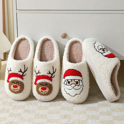 Christmas Home Slippers Cute Cartoon Santa Claus Cotton Slippers For Women And Men Couples Winter Warm Furry Shoes - Très Elite