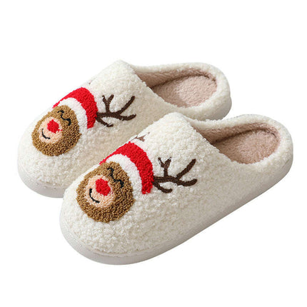 Christmas Home Slippers Cute Cartoon Santa Claus Cotton Slippers For Women And Men Couples Winter Warm Furry Shoes - Très Elite