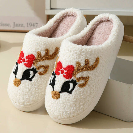 Christmas Home Slippers Cute Cartoon Santa Claus Cotton Slippers For Women And Men Couples Winter Warm Furry Shoes..