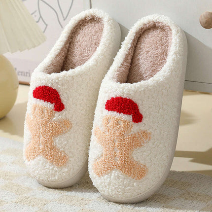 Christmas Home Slippers Cute Cartoon Santa Claus Cotton Slippers For Women And Men Couples Winter Warm Furry Shoes..