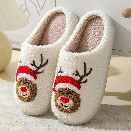 Christmas Home Slippers Cute Cartoon Santa Claus Cotton Slippers For Women And Men Couples Winter Warm Furry Shoes..