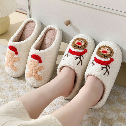 Christmas Home Slippers Cute Cartoon Santa Claus Cotton Slippers For Women And Men Couples Winter Warm Furry Shoes - Très Elite
